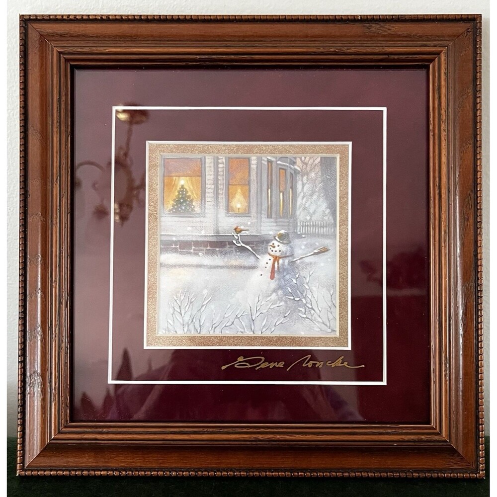 Gene Roncka Snowman & Cardinal Art Print Pro Framed Matted Willow Point Gallery